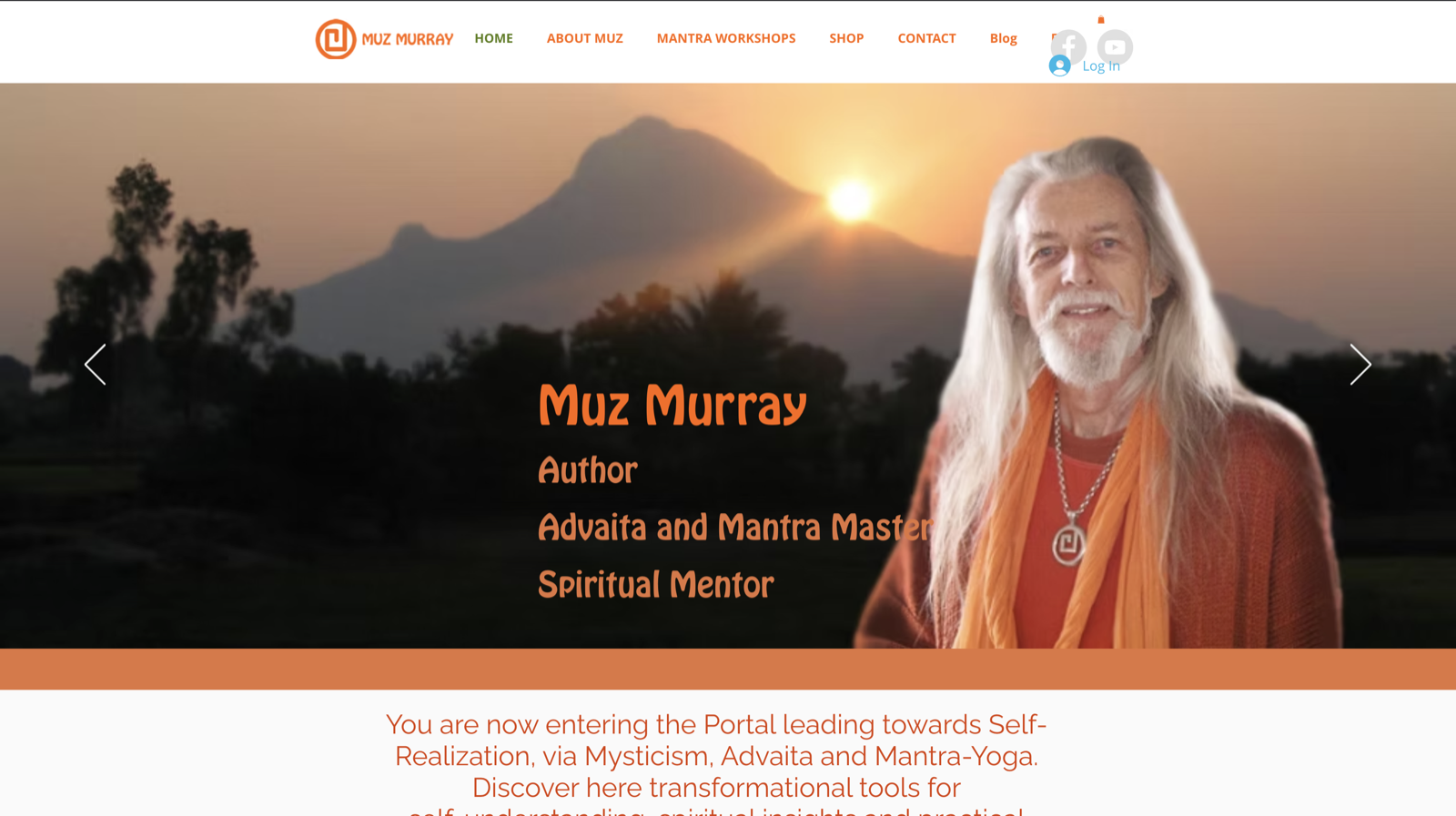 Older Muz Murray website homepage with a white header, orange typography, and a dated hero slider before the redesign